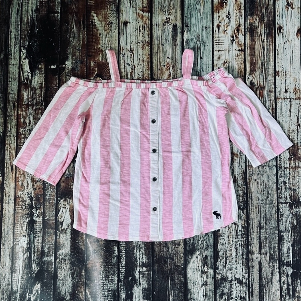 Abercrombie Pink & White Off-Shoulder Top